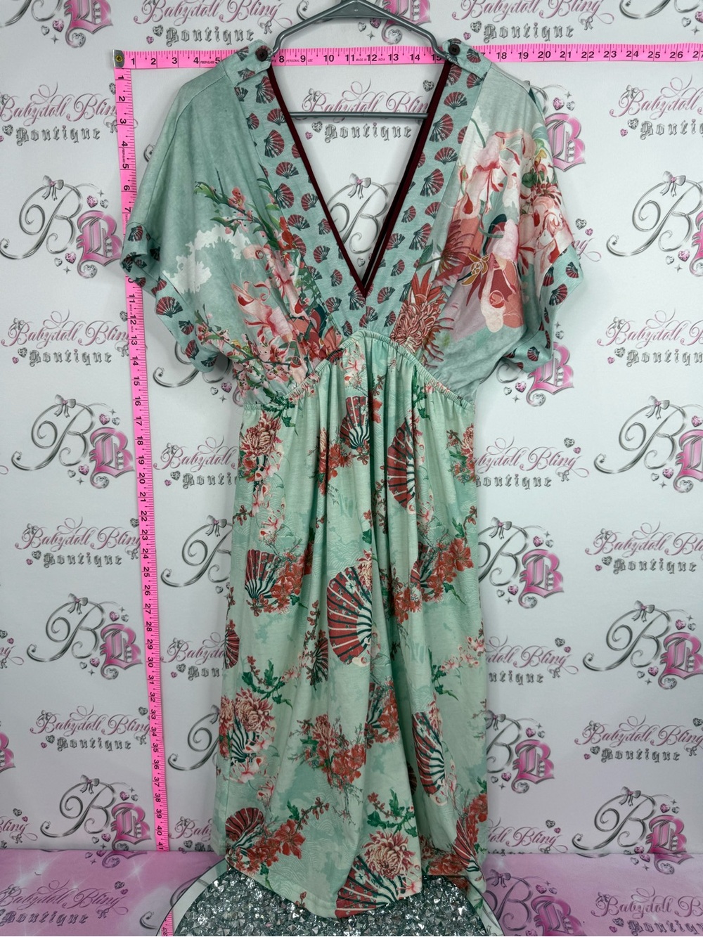 Smash dress Mint Floral V-Neck Midi Dress with fan print